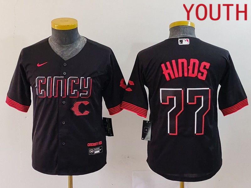 Youth Cincinnati Reds #77 Hinds Black City Edition Nike 2024 MLB Jersey style 5